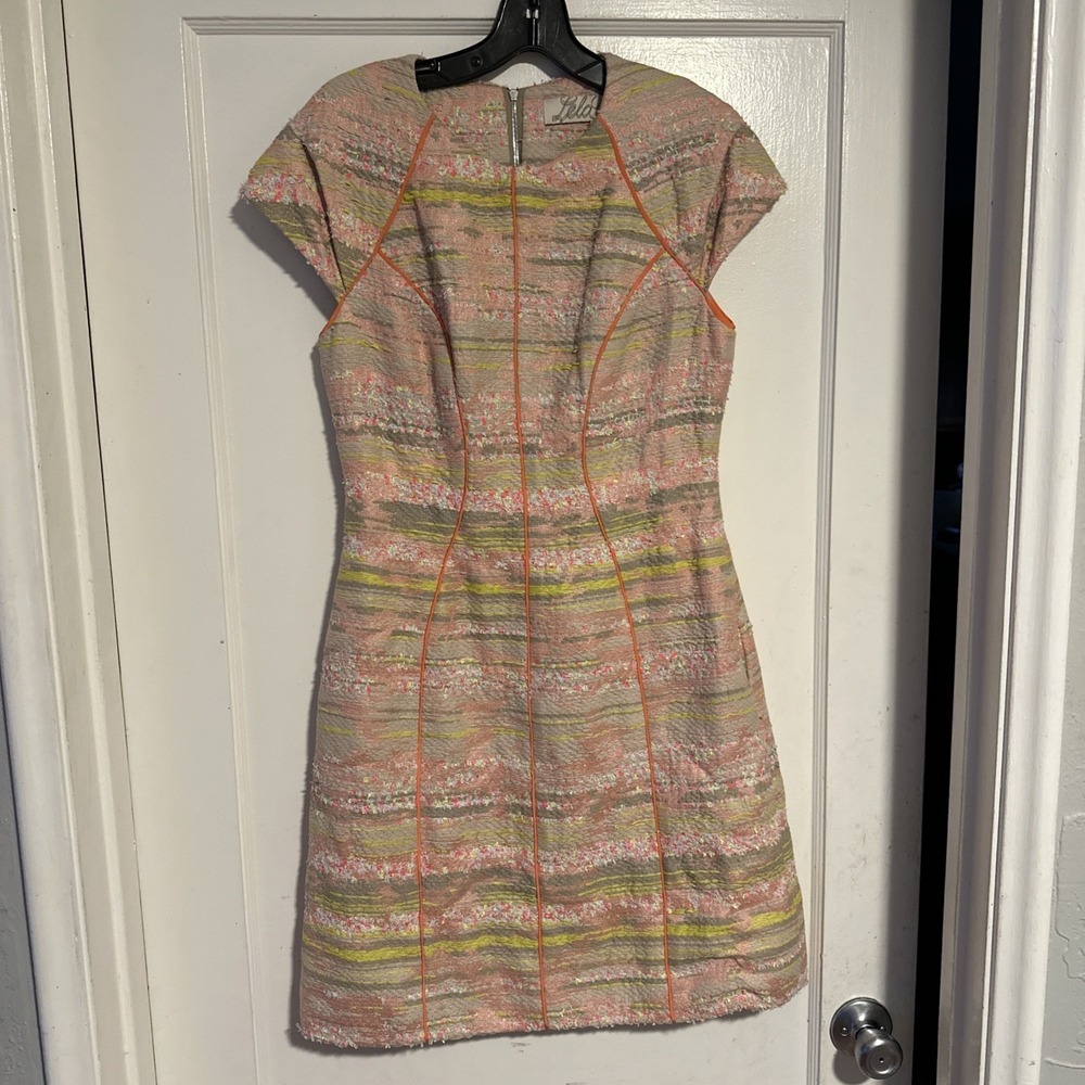 Lela Rose Womens Back Zip Short Sleeve Knee Length Swing Dress Pink Size 8
